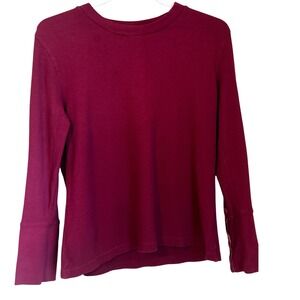 Sundance Magenta Waffle Knit Thermal Top Velvet Button Cuff Petite Large PL